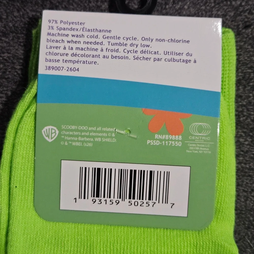 Scooby-Doo Halloween Men's Crew Socks Lime Green Boo Graphic Shoe Size 6-12 NWT